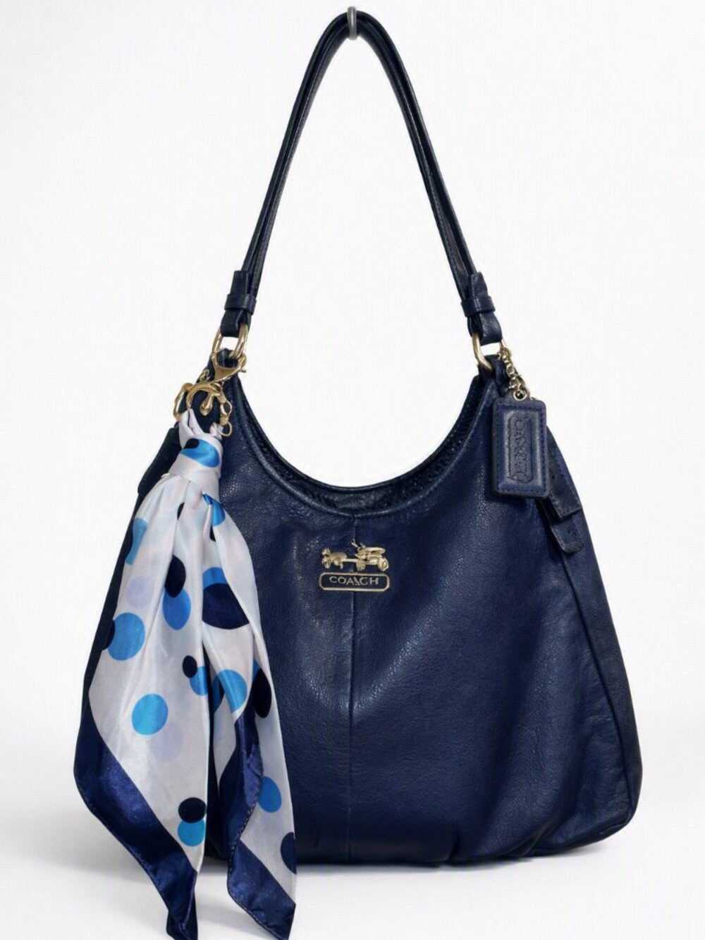 Coach Madison Hobo Navy Shoulder Bag with Polka Dot Scarf